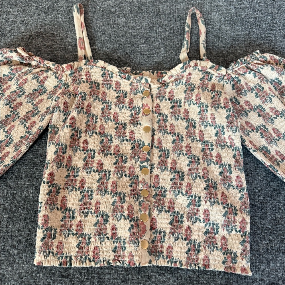 Nation LTD Women's‎ Ily Smocked Floral Mauve Cold Shoulder Top Size Small - Picture 7 of 16